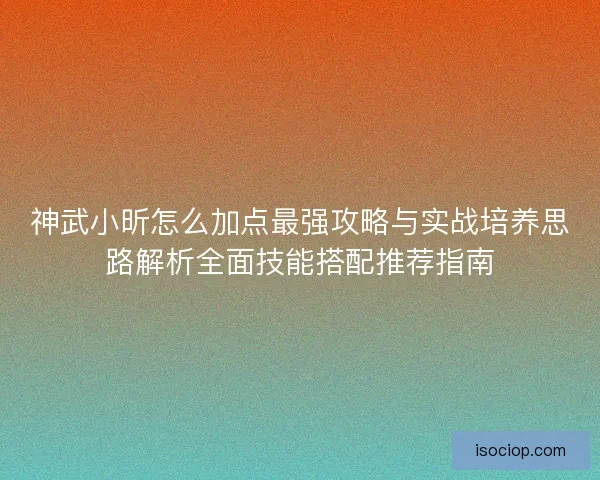 神武小昕怎么加点最强攻略与实战培养思路解析全面技能搭配推荐指南